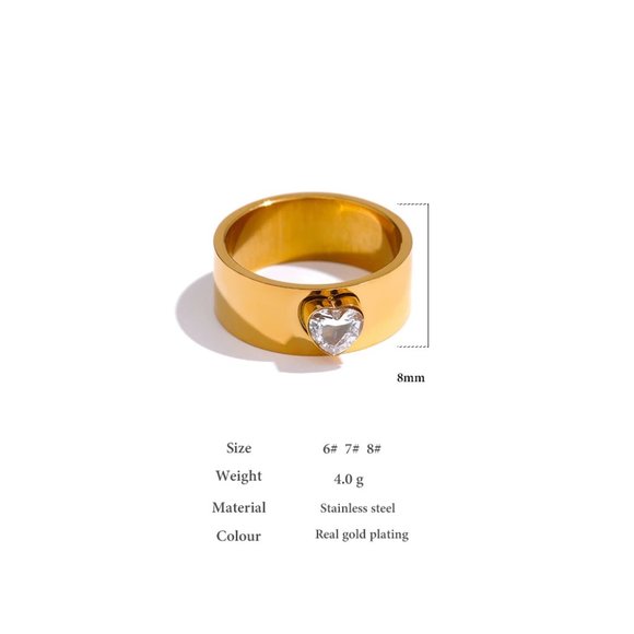 New 18K Gold Plated Solitaire Diamond Heart Ring - Picture 4 of 11